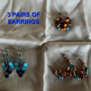 2 FOR $15 - THREE (3) Pairs of Beaded & Chandelier Earrings - NEW - NEVER WORN